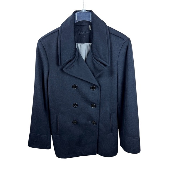 Calvin Klein Black Wool Cashmere Blend Peacoat Size 16 Classic Preppy - Picture 1 of 6